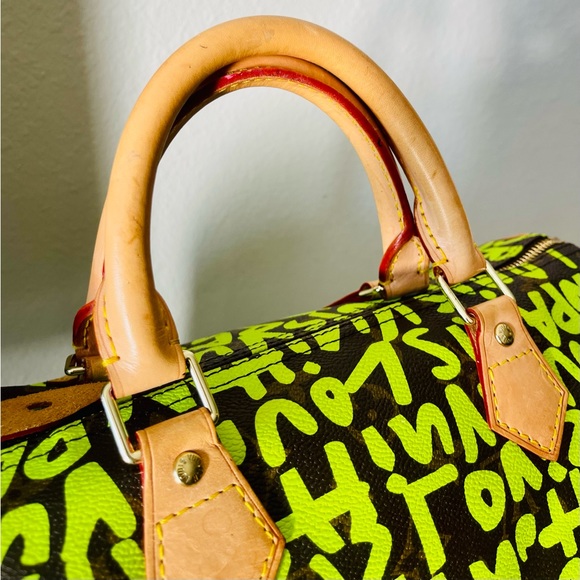 Rare LOUIS VUITTON Monogram Graffiti Speedy 30 neon green LV bag Sprouse - Picture 12 of 17